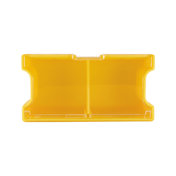 Plano EDGE Hook Retainer in translucent yellow plastic, designed to securely hold fishing tackle in place inside tackle boxes for organized storage.
