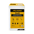 Clear plastic Plano StowAll Utility Bag with yellow and black label highlighting durable waterproof storage features, zipper seal, and brand logo at the top.