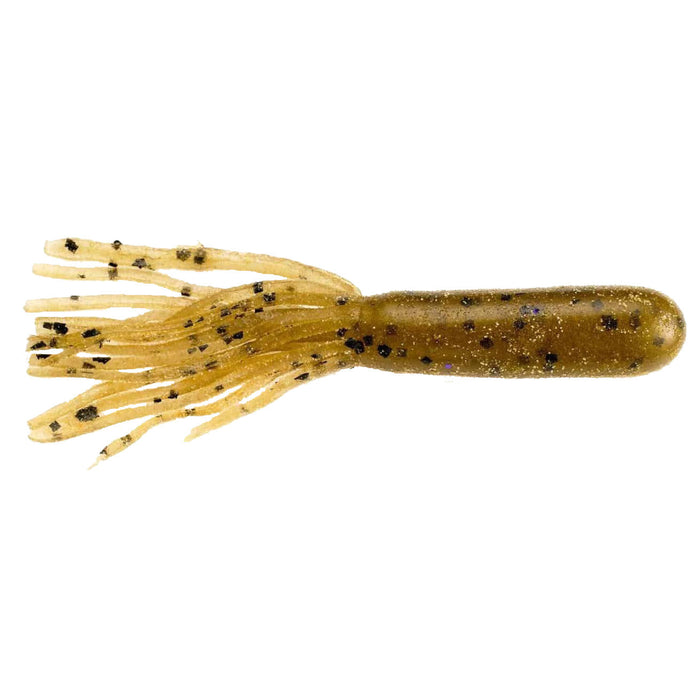 Poor Boys Baits 4" Tube fishing lure in translucent brown with black and purple flecks, featuring multiple soft tentacles for lifelike movement in fishing tackle.