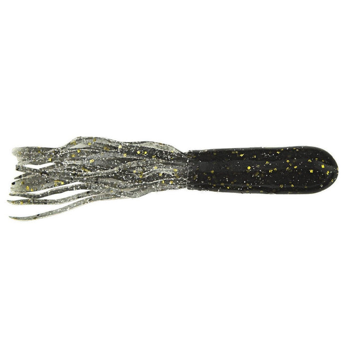 Poor Boys Baits 4" Tube fishing lure in black and smoky color with gold flecks, featuring multiple soft tentacles for lifelike movement in fishing tackle.