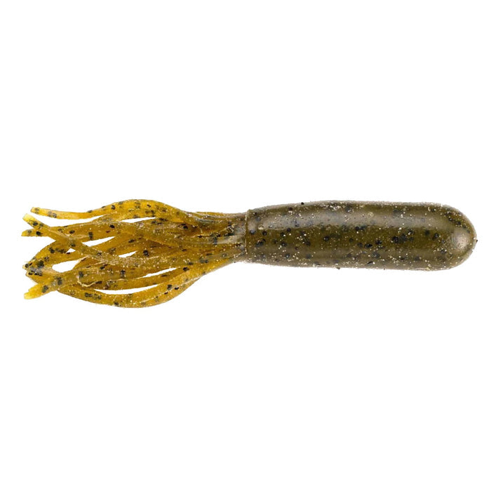 Poor Boys Baits 4" Tube fishing lure in green and brown tones with black speckles, featuring multiple flexible tentacles for attracting fish in freshwater fishing tackle.