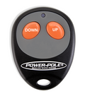 Power-Pole Remote Control Transmitter Fob- CM2 SKU:CM2-KF-std-PP with black casing, two orange buttons labeled "DOWN" and "UP," used for controlling a shallow water anchor.