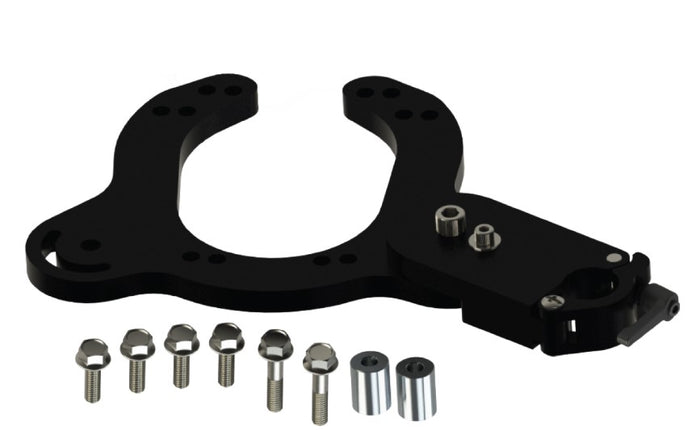Powrtran Foresight Fit Kit - Minnkota ultrex/quest Mega 360 dual bracket PN:1016 in black metal with multiple mounting holes and included screws, designed for secure marine electronics installation.