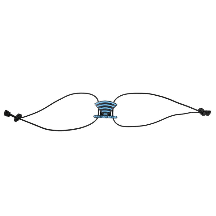 Precision Sonar Graph Strap with adjustable black cords and blue logo centerpiece designed for securing marine electronics and fishing tackle accessories.