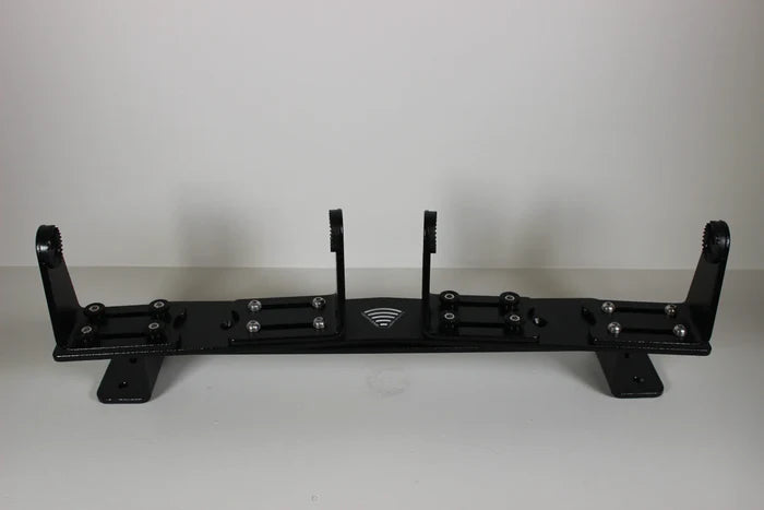 Precision Sonar Side by Side Mount Lrg SKU:sxs-bmsb-l, a black metal mounting bracket with adjustable clamps designed for secure installation of marine electronics or fishing tackle equipment.