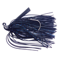 Queen Tackle Tungsten Flipping Jig fishing lure with black skirt and blue flecks, designed for musky and ice fishing tackle applications.