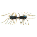 RAID Japan Little 2Way fishing lure in dark cinnamon and blue flake colors, featuring segmented body and multiple flexible appendages designed for lifelike movement in water.