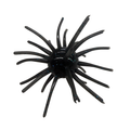 Randamu Lures Fuzzy Ball Mini fishing lure in black with blue flecks, featuring multiple thin, flexible appendages radiating from a central rounded body designed for attracting fish.