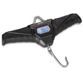 Rapala 100lb. Digital Scale with ergonomic black handles, digital display for precise weight measurement, and sturdy metal hook for weighing fishing tackle and catches.