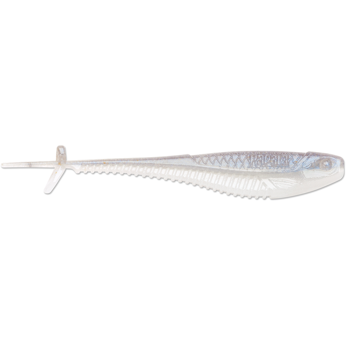 Rapala CrushCity Mooch Minnow fishing lure in translucent silver with lifelike scale texture and a slender body designed for realistic movement in water.