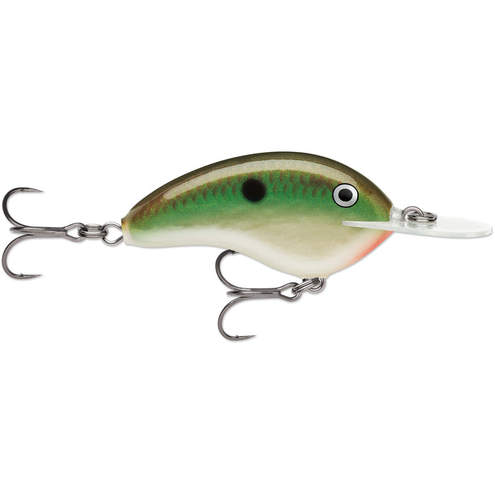 Rapala OG Deep Tiny 7 Crankbait in green and cream with realistic fish scale pattern, detailed eye, and two sharp treble hooks designed for effective fishing tackle use.