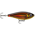 Rapala X-Rap Haku fishing lure with a realistic fish pattern in shades of brown, gold, and orange, featuring two sharp treble hooks designed for musky fishing.