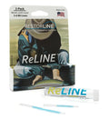 ReLINE Fly Line Repair kit packaging featuring fishing artwork and two clear repair tubes for fixing 3-6 weight fly fishing lines, designed for anglers.