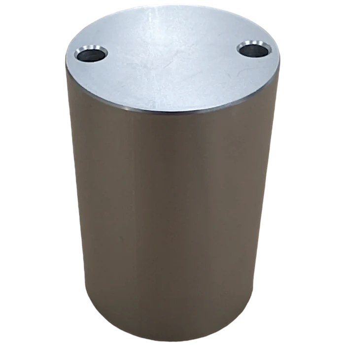 Riser Mount 3" SKU:RIS03 metal cylindrical mount with two screw holes on flat top surface, designed for secure attachment in fishing tackle setups.