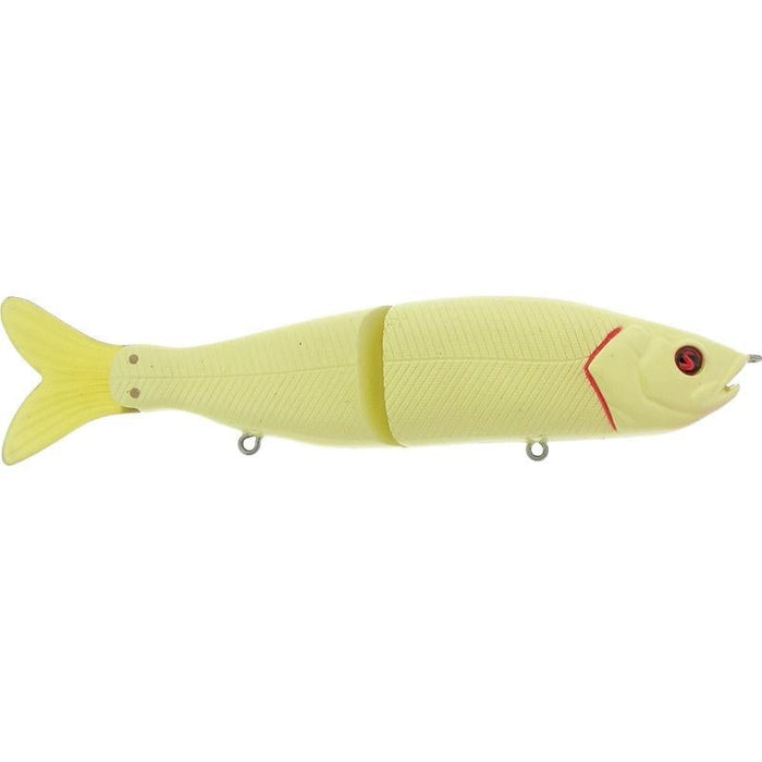 River2Sea S-Waver 168S Glide Bait fishing lure in pale yellow with segmented body and red accent near the eye, designed for realistic swimming action in water.