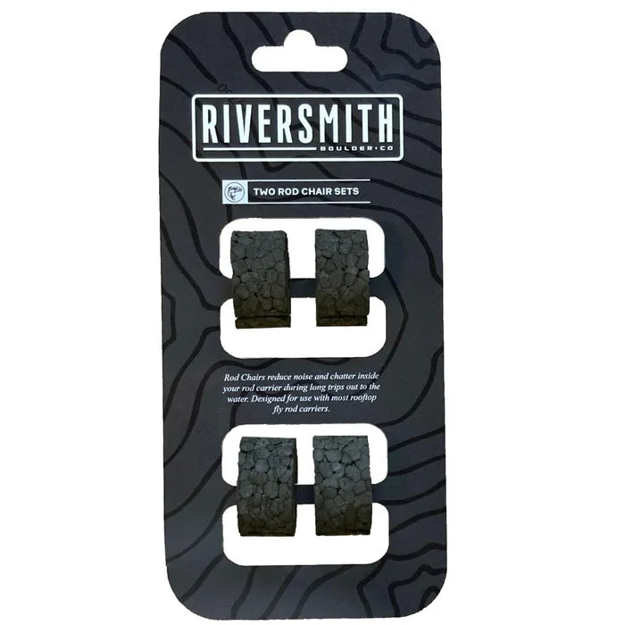 Riversmith River Quiver Rod Chairs, two sets of black textured rod chair wheels designed to reduce noise and chatter on fishing rod carriers for smooth transport.