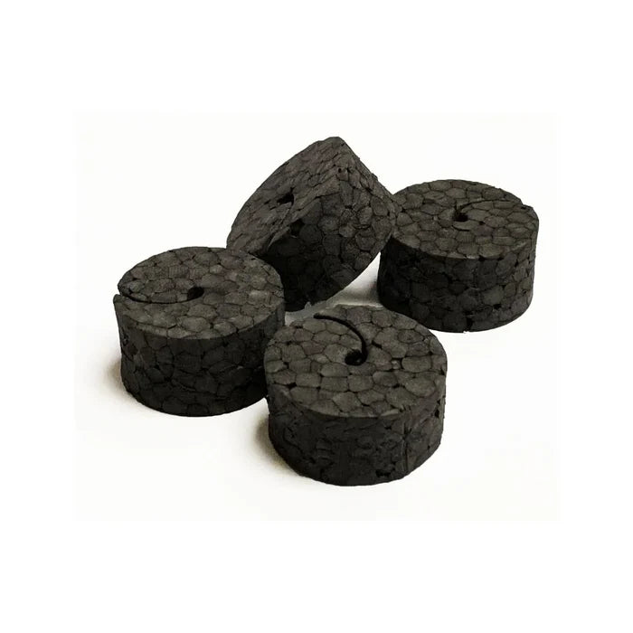 Four black cylindrical foam pieces designed as replacement parts for Riversmith River Quiver Rod Chairs, used to securely hold fishing rods in place.