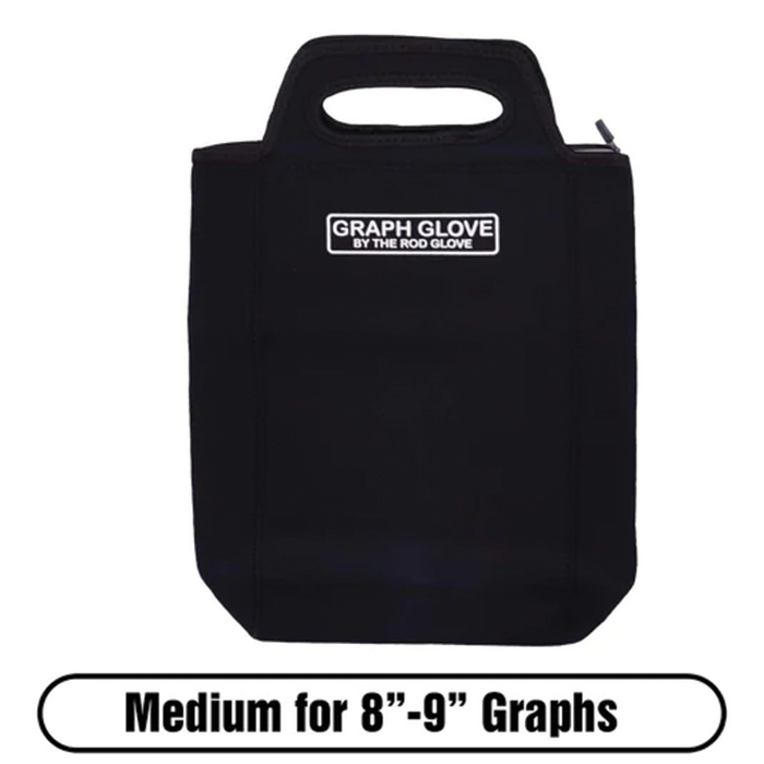Black protective Rod Glove - Graph Gloves designed to carry and safeguard medium-sized 8 to 9 inch fishing rods, featuring a handle for easy transport and durable material for fishing tackle.
