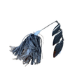 Ruff Tackle Rad Dog Triple Dog Spinnerbait featuring a black and blue skirt with three silver spinner blades designed for effective fishing lure action.