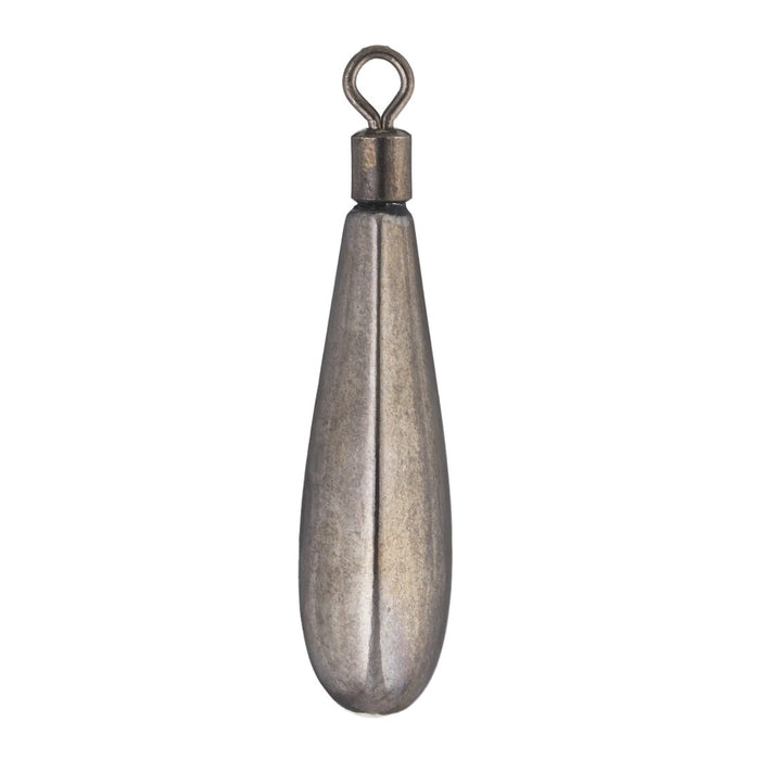 Ryugi DS Heavy Delta TG Tungsten Drop Shot Weight, a streamlined, metallic fishing weight with a looped swivel at the top, designed for precise drop shot fishing tackle.