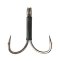 Ryugi Pierce Twin Brutal Hook featuring two sharp, curved metal hooks connected by a sturdy black shank, designed for secure fishing tackle use.