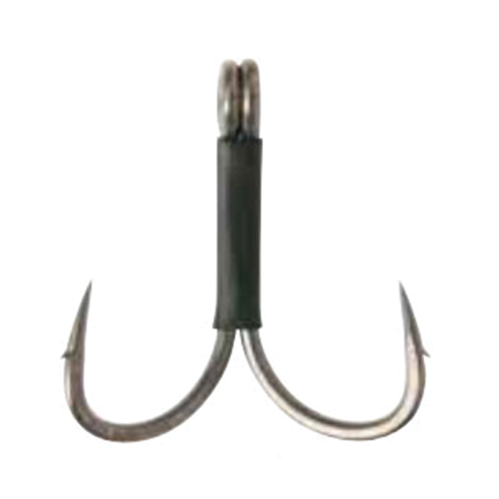 Ryugi Pierce Twin Brutal Hook featuring two sharp, curved metal hooks connected by a sturdy black shank, designed for secure fishing tackle use.