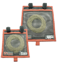 Scientific Anglers Regulator Line Wallets shown as two orange mesh fly fishing line storage wallets with clear pockets and hook and loop closures