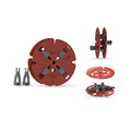 Scientific Anglers Regulator Spool red fly fishing line spool shown with removable components and assembled views for organized fishing tackle management