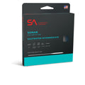 Packaging box for Scientific Anglers Sonar Saltwater Full Intermediate fly line with black and teal design, displaying product features for saltwater fishing tackle.