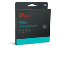 Packaging box of Scientific Anglers Sonar Titan GT sinking fly line designed for precision fly fishing, featuring a sleek black and blue design with product details and American flag symbol.