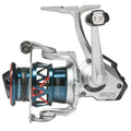 Seviin GX Series Spinning Reel in metallic silver and blue with red accents, featuring ergonomic handle and spool, designed for smooth fishing tackle performance.