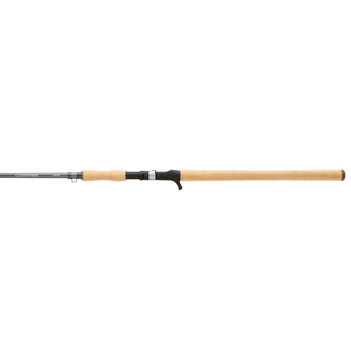 Shimano Compre Muskie K fishing rod with a light wood handle and black reel seat designed for musky fishing, ideal for anglers seeking high-quality fishing tackle.