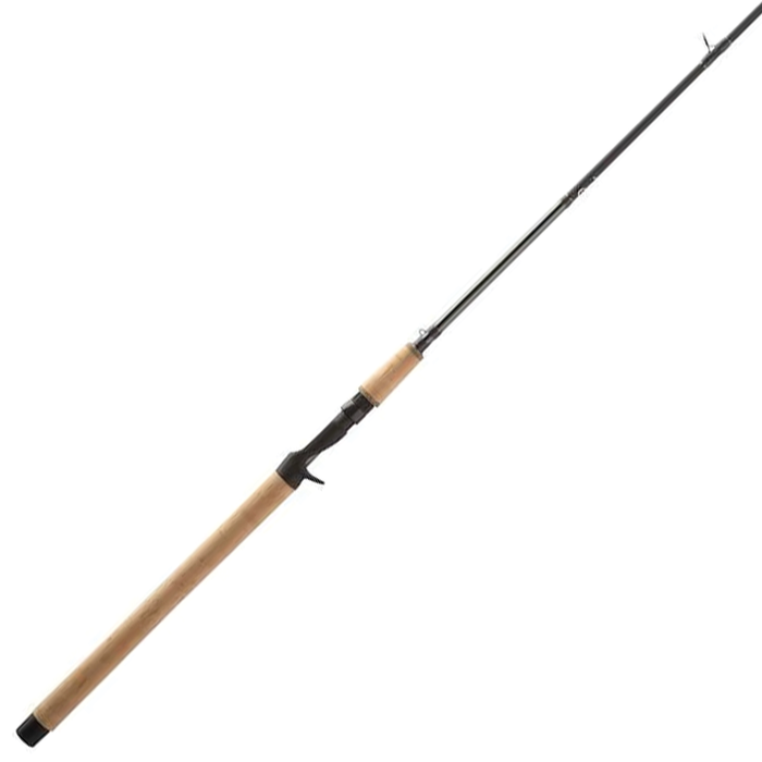 Shimano Compre Salmon/Steelhead - Casting fishing rod with a sleek black blank and light wood handle, designed for precision casting in freshwater fishing.
