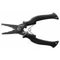 Black Shimano Power Pliers with textured ergonomic handles and stainless steel jaws designed for fishing tackle use, featuring a spring mechanism for ease of operation.