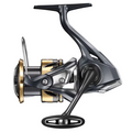 Close-up of a Shimano Ultegra FD fishing reel featuring a sleek black and metallic gold design with ergonomic handle, used for fishing tackle and rods.