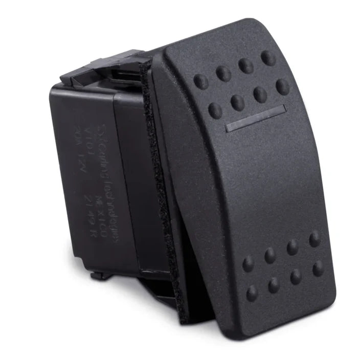 Sierra Contura II Illuminated Weather Resistant Rocker Switch - On-Off, black textured plastic switch with raised dots and a centered horizontal line for tactile feedback.