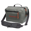 Simms Dry Creek Z Hip Pack in olive green with durable water-resistant fabric, front zippered pocket, and adjustable padded strap designed for carrying fishing tackle and gear.