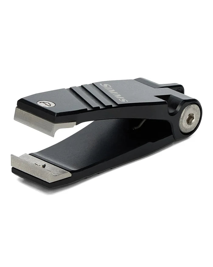 Simms Guide Nipper with black ergonomic handle and stainless steel cutting blades designed for precise line and fishing tackle trimming.