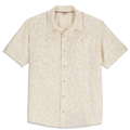 Simms Launch SS Shirt - Men's is a short-sleeve, lightweight button-up shirt with a subtle beige pattern, designed for fishing and outdoor activities.