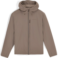 Simms Midstream Hooded Jacket - Men's in muted brown with full front zipper, adjustable hood, long sleeves, and zippered chest and side pockets designed for outdoor fishing activities.