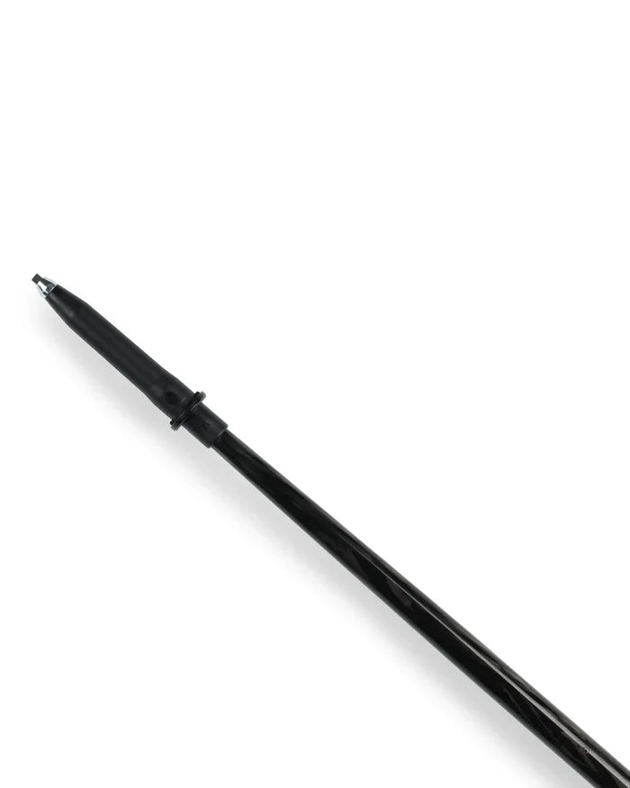 Simms Pro Wading Staff shown with a sturdy black shaft and pointed metal tip, designed to provide support and stability for anglers in flowing water environments.