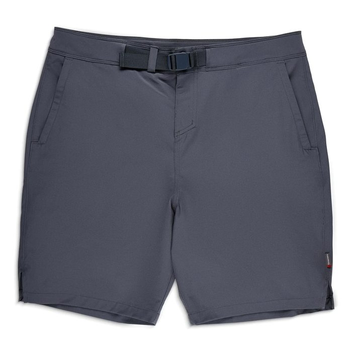 Simms Seamount Shorts - Men's in dark gray featuring a durable fabric, side pockets, and an adjustable integrated belt for comfortable wear during fishing activities.