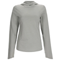 Simms SolarFlex Hoody - Women's in light gray, featuring long sleeves, a lightweight breathable fabric, and an adjustable hood designed for outdoor fishing and active use.