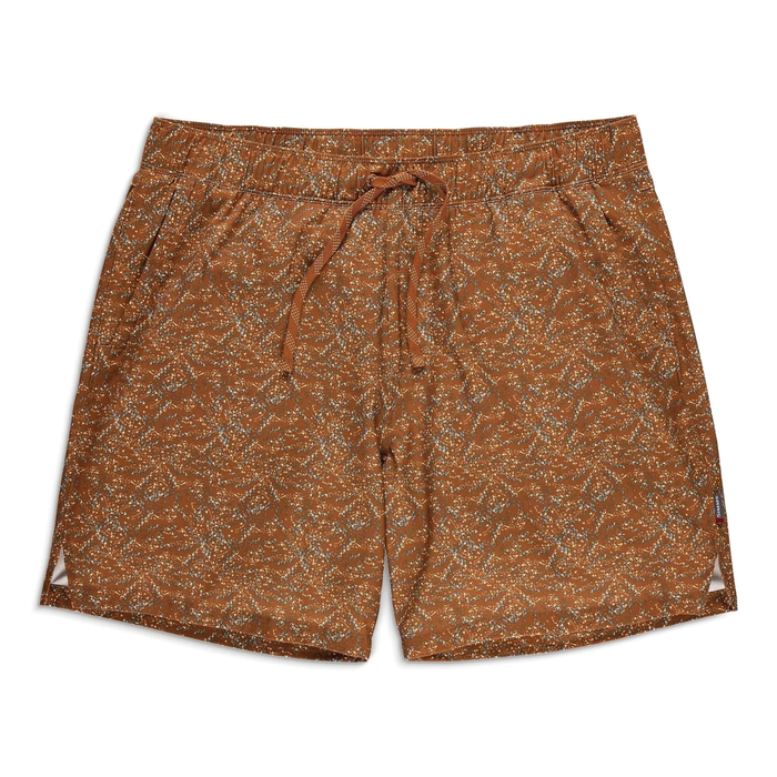 Simms Wanaka Water Short - Men's in rust color with subtle all-over abstract pattern, elastic waistband, and adjustable drawstring for a comfortable fit.