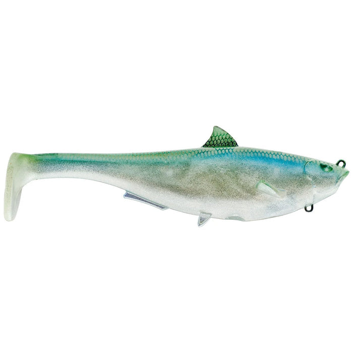 SPRO 6" Megalojohn Swimbait fishing lure resembling a blueback fish with realistic fins and body, designed for effective fishing tackle use.