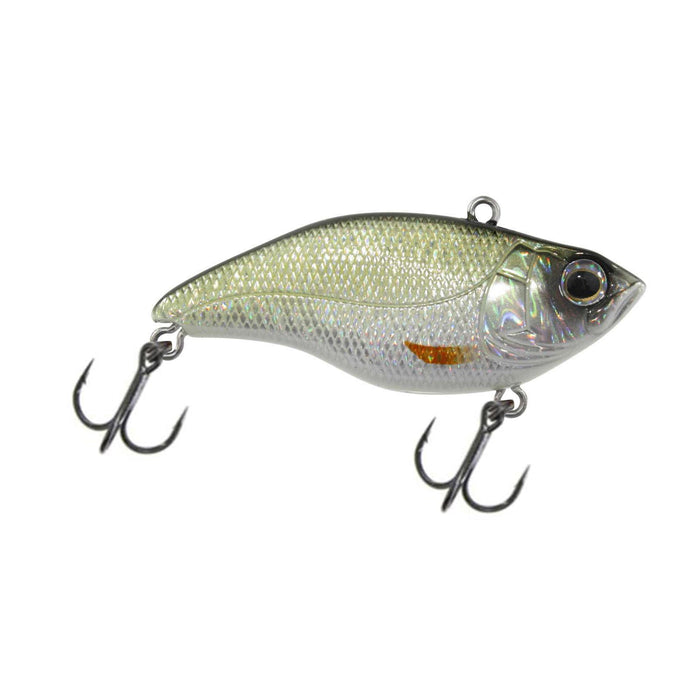 SPRO Aruku Shad Jr. Lipless Crankbait in silver and green hues with two treble hooks, designed for fishing tackle targeting musky and other species.