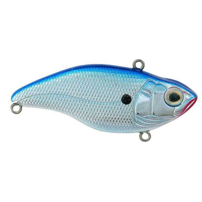 SPRO Aruku Shad Jr. Lipless Crankbait in chrome blue finish designed to mimic a small fish with detailed scales, realistic eye, and three attachment points for fishing tackle use.