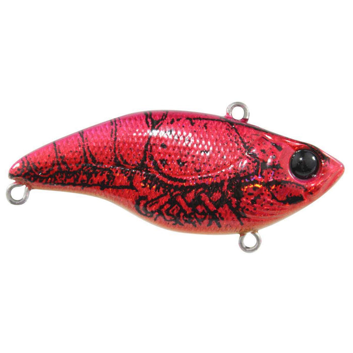 SPRO Aruku Shad Lipless Crankbait fishing lure in red and black with detailed scale and pattern design, featuring three metal attachment points for versatile fishing tackle use.