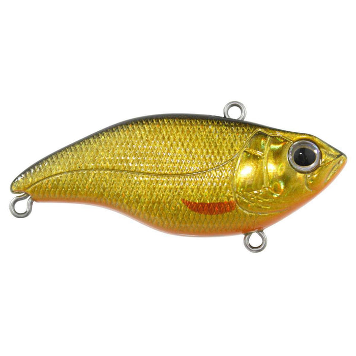SPRO Aruku Shad Lipless Crankbait in gold and black with realistic scale detail and large eye, designed for effective fishing tackle use.
