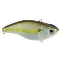 SPRO Aruku Shad Lipless Crankbait fishing lure with a realistic fish shape, translucent green and silver body, detailed scales, and three metal attachment loops for fishing tackle.
